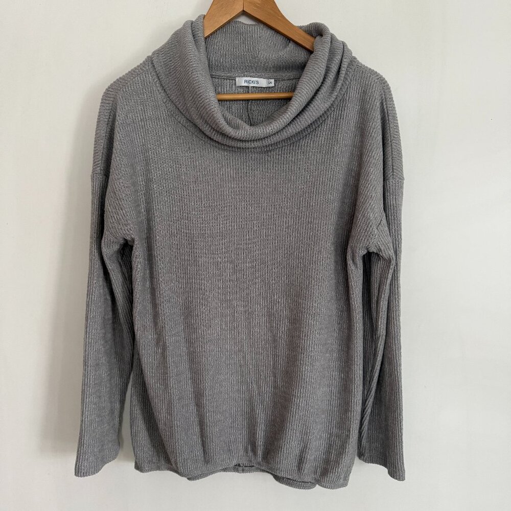Ricki's Woman Gray Cowl Neck Long Sleeve Stretch Pullover Top Size L